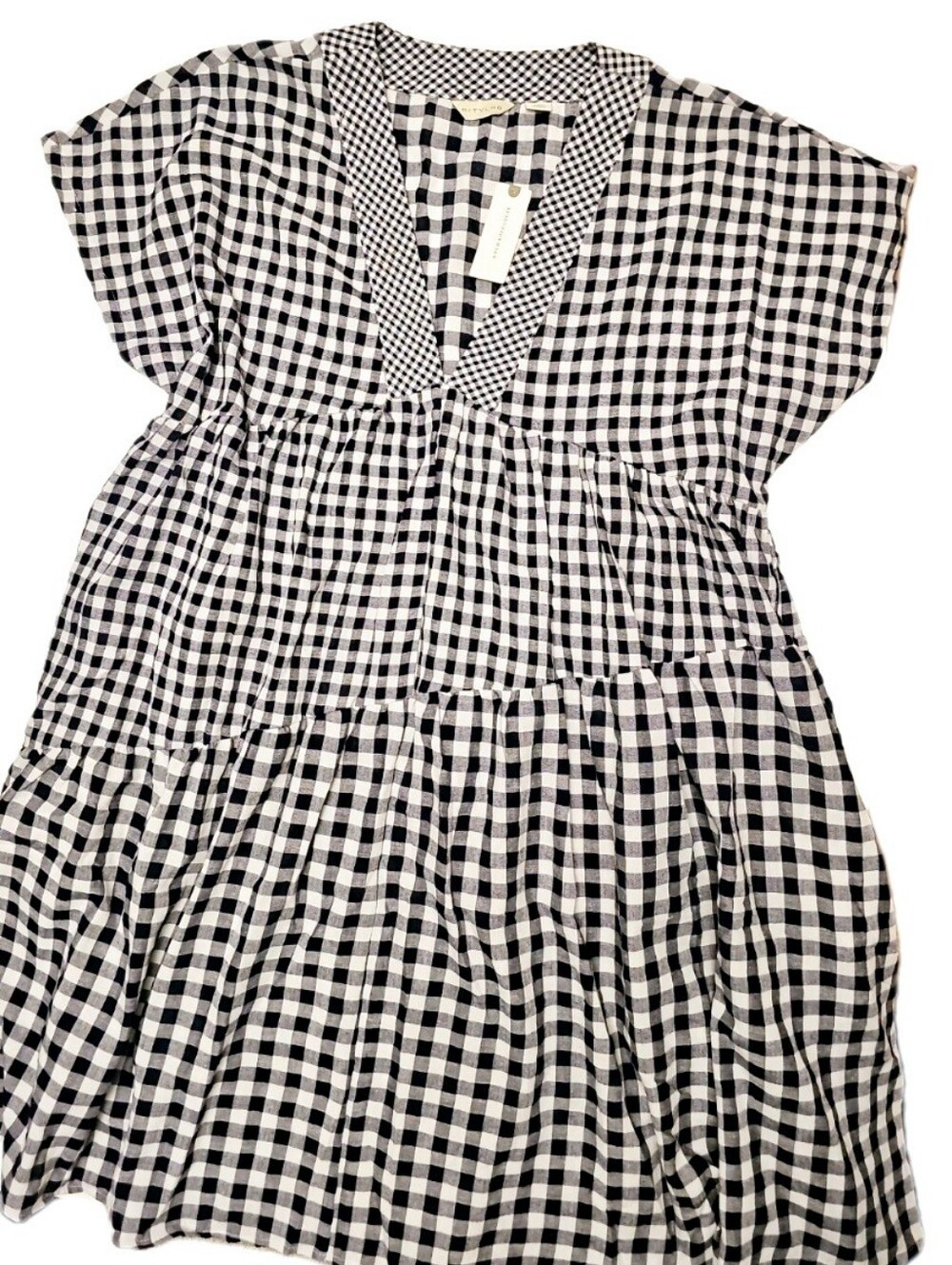 Anthropologie Navy and White Gingham Shirt Dress/Tunic Tylho $138 Pocket Western